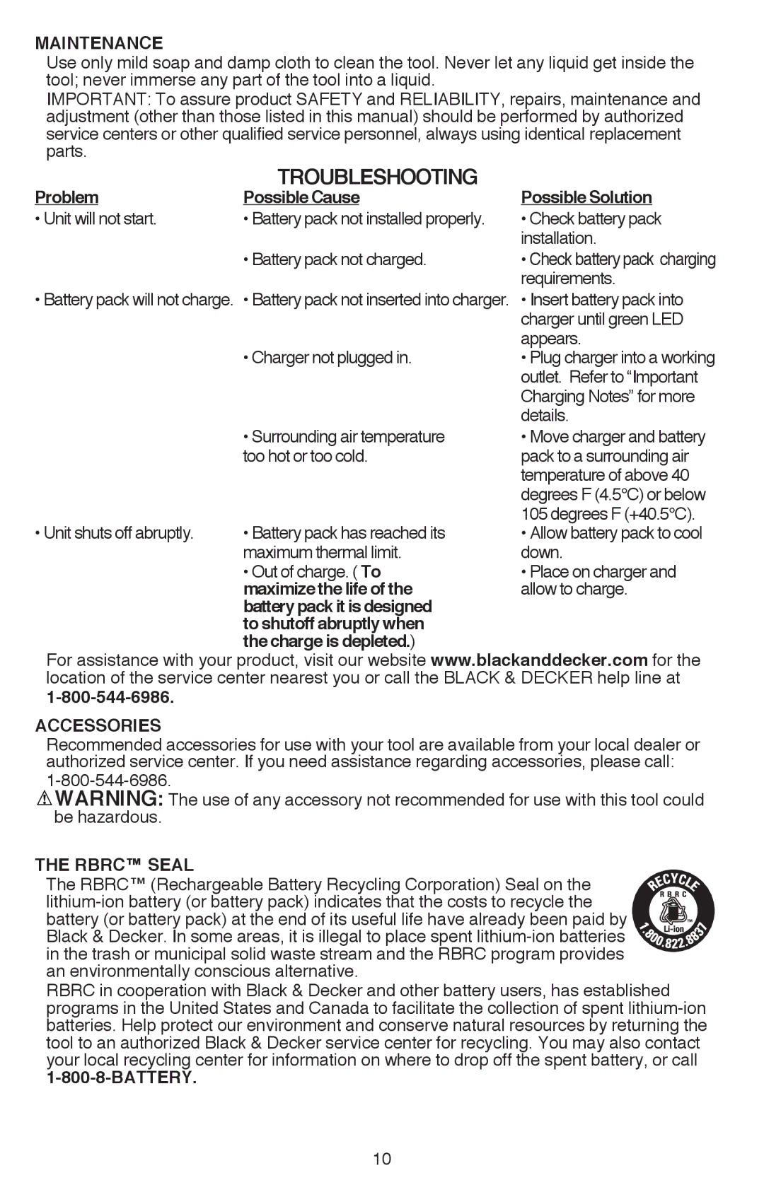 Black & Decker SSL16 (16V MAX*), SSL20SBR instruction manual Troubleshooting 