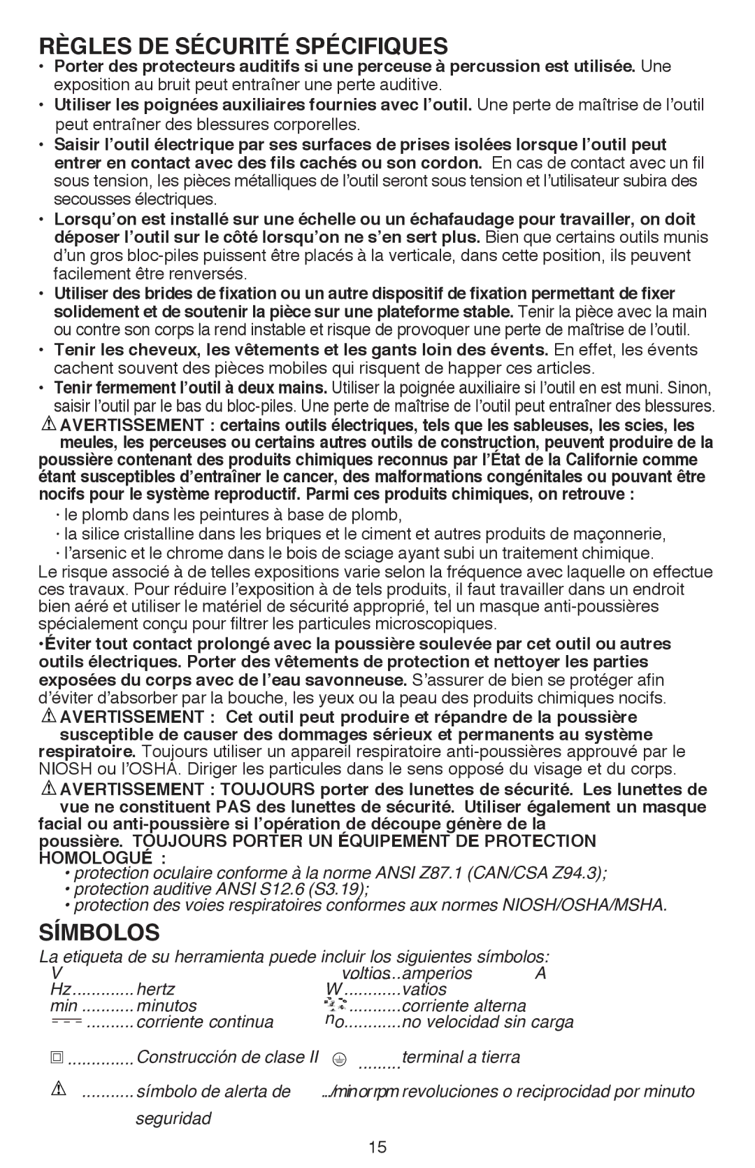 Black & Decker SSL20SBR, SSL16 Règles de sécurité spécifiques, · le plomb dans les peintures à base de plomb 