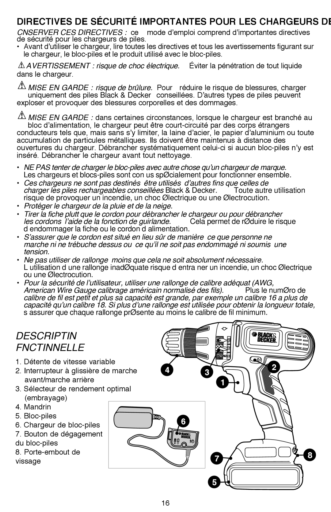 Black & Decker SSL16 (16V MAX*), SSL20SBR instruction manual Description Fonctionnelle 