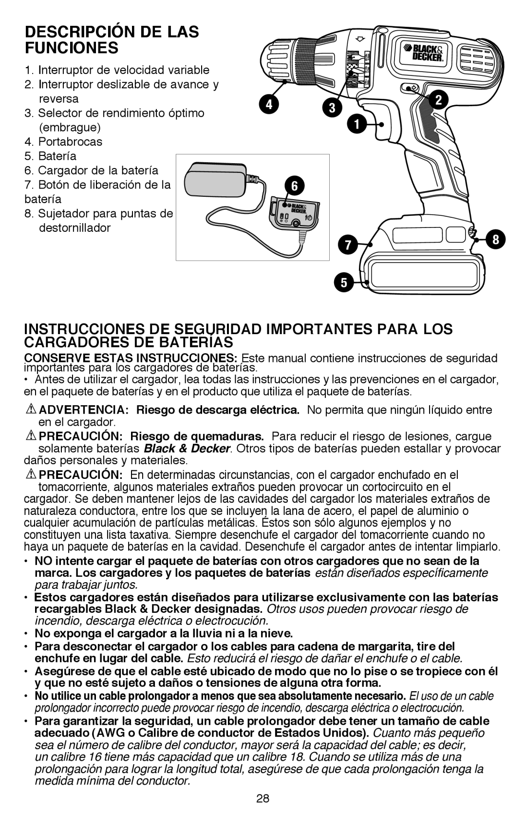 Black & Decker SSL16 (16V MAX*), SSL20SBR Descripción DE LAS Funciones, Daños personales y materiales 