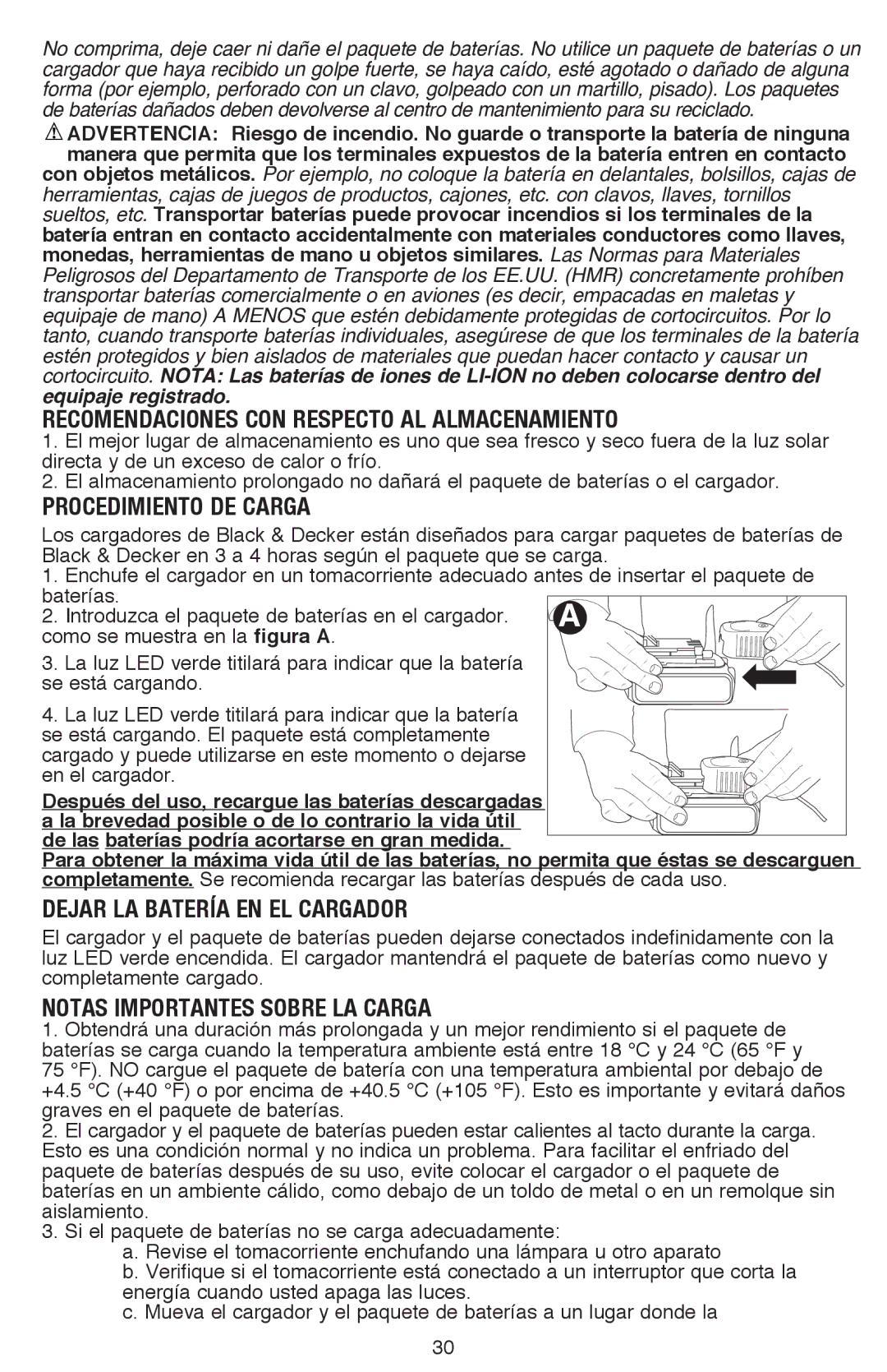 Black & Decker SSL16 (16V MAX*), SSL20SBR instruction manual Recomendaciones con respecto al almacenamiento 