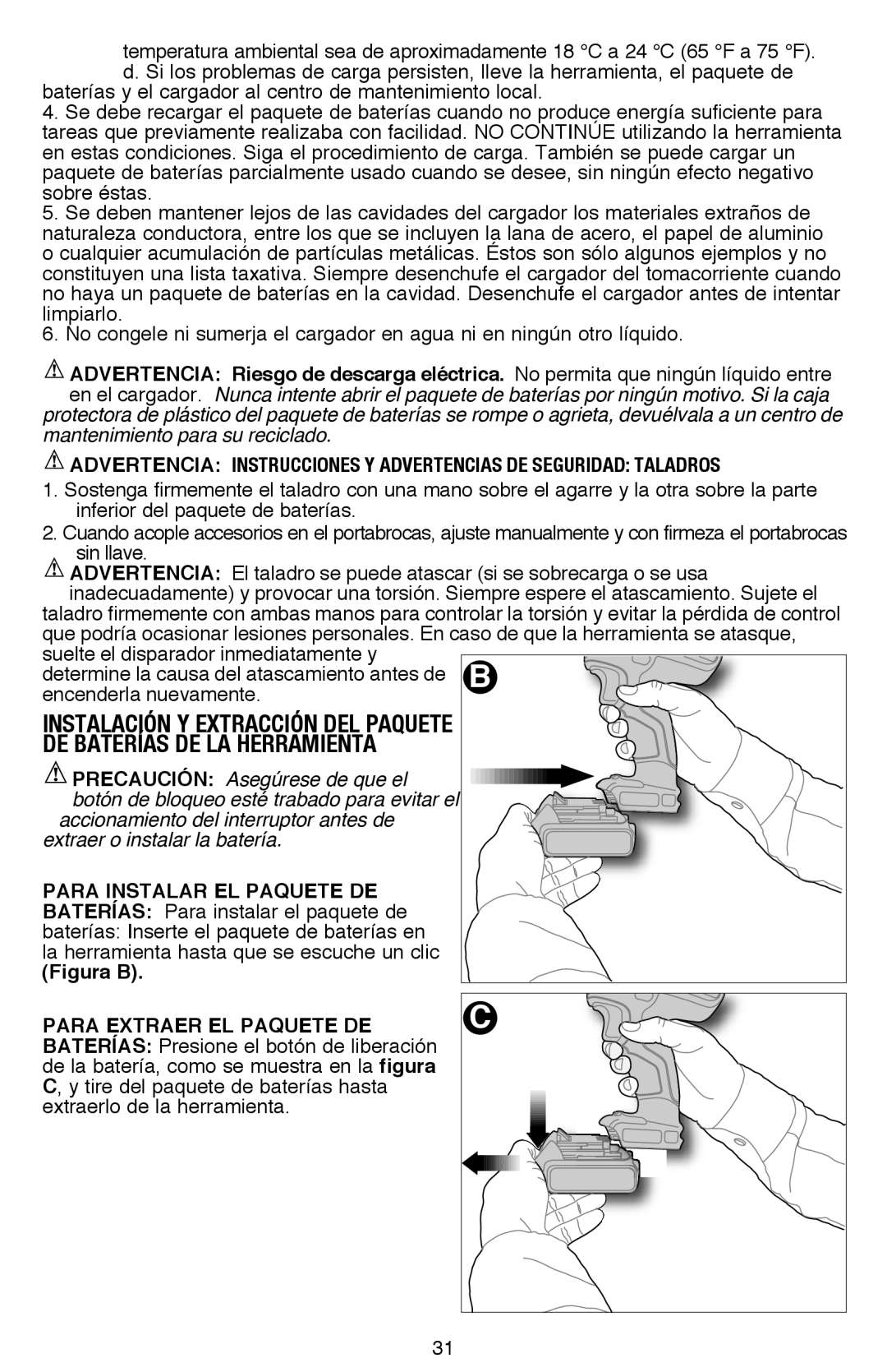 Black & Decker SSL20SBR Inferior del paquete de baterías, Suelte el disparador inmediatamente y, Encenderla nuevamente 