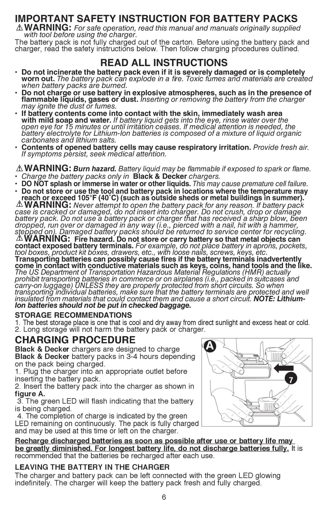 Black & Decker SSL16 (16V MAX*), SSL20SBR instruction manual Long storage will not harm the battery pack or charger 