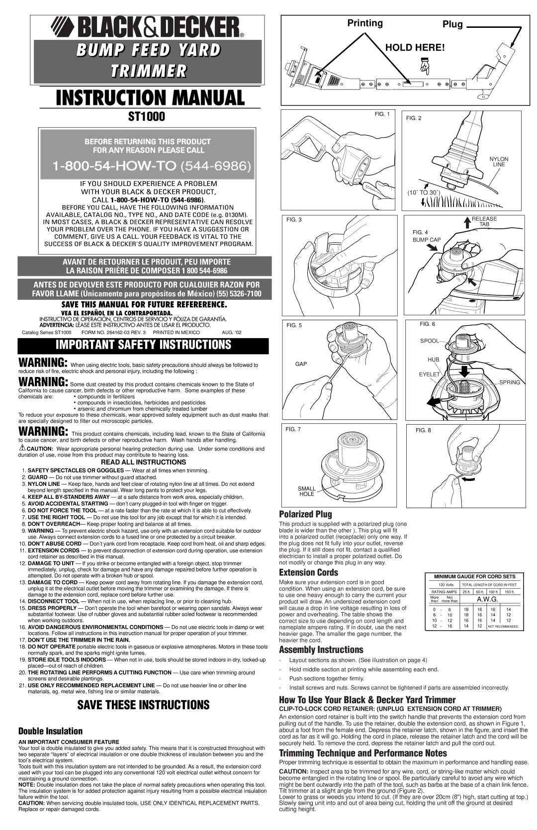 Black & Decker ST1000 instruction manual Printing Plug, Double Insulation 