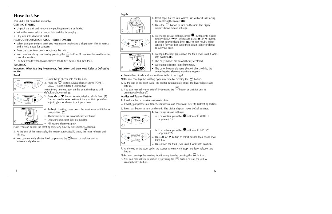 Black & Decker ST2000 manual How to Use, Getting Started, Helpful Information about Your Toaster, Toasting 