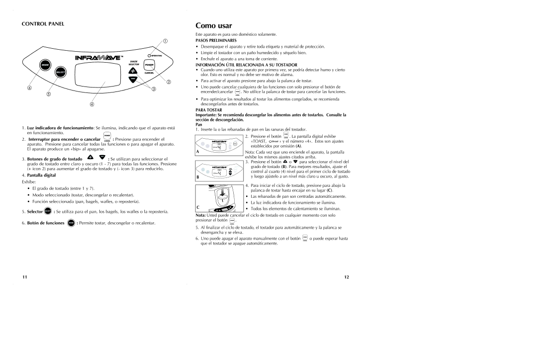 Black & Decker ST2000 manual Como usar, Interruptor para encender o cancelar, Botones de grado de tostado 