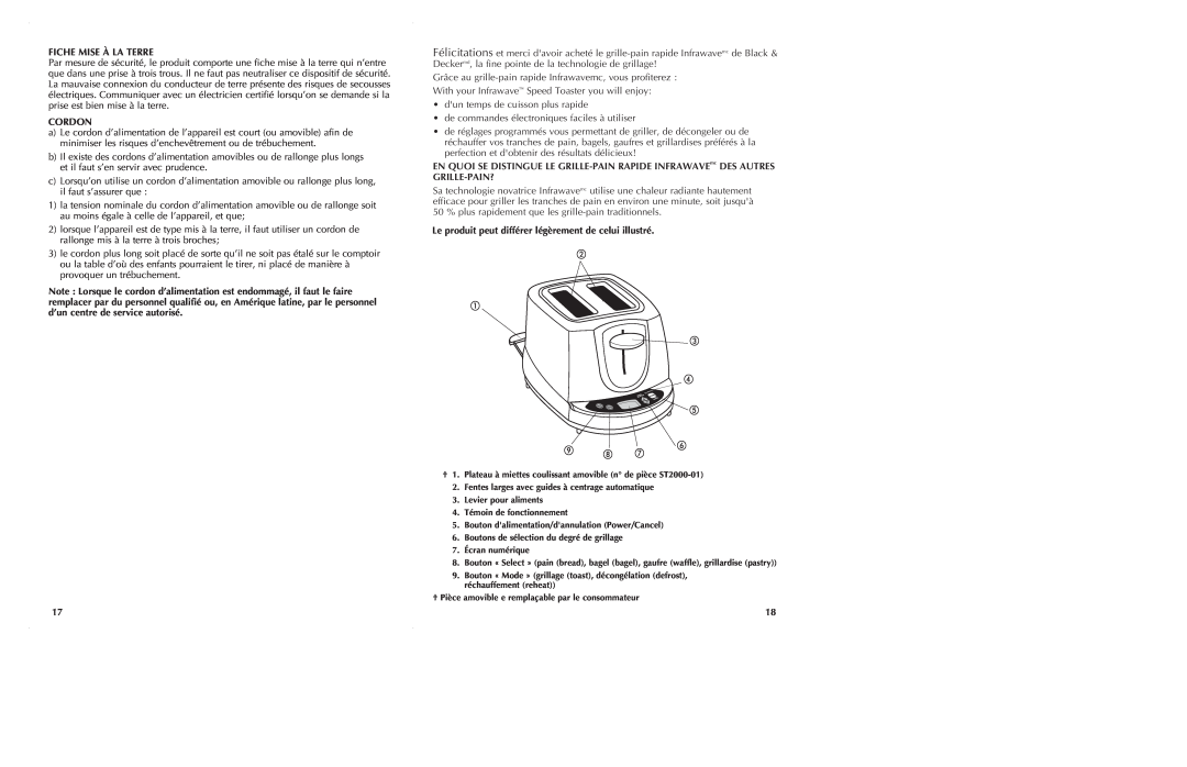 Black & Decker ST2000 manual Fiche Mise À La Terre, Cordon, Le produit peut différer légèrement de celui illustré 