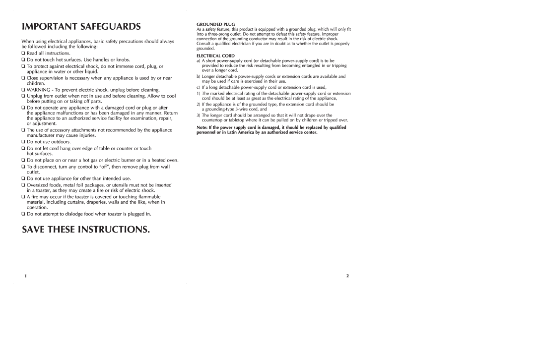 Black & Decker ST2000 manual Important Safeguards, Save These Instructions 