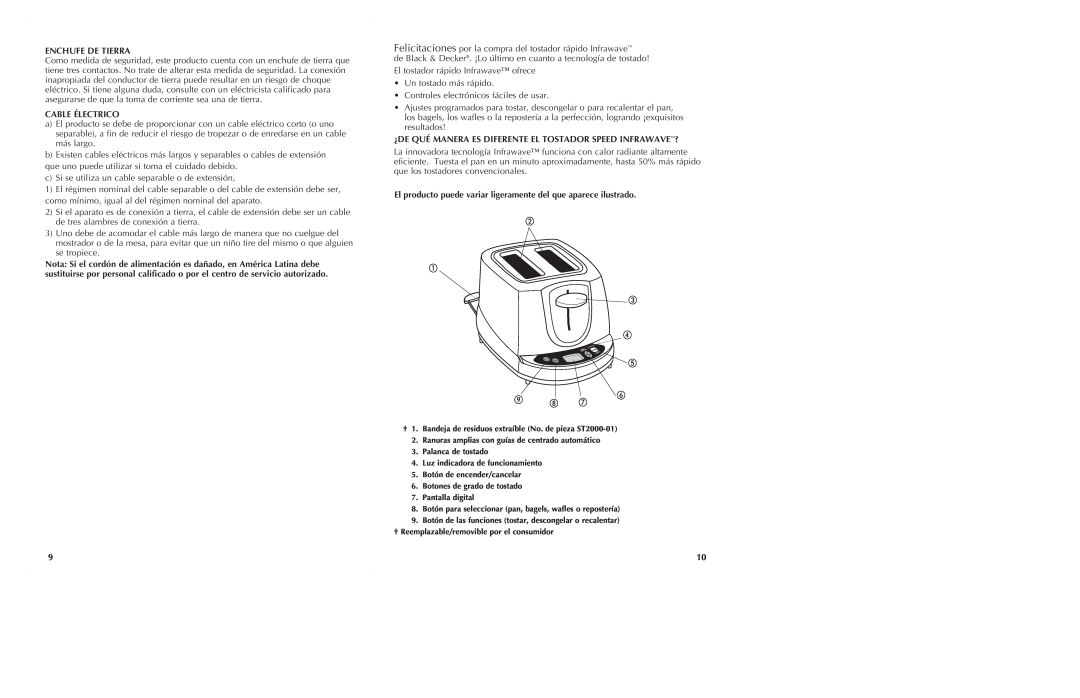Black & Decker ST2000 manual Enchufe De Tierra, Cable Électrico, ¿De Qué Manera Es Diferente El Tostador Speed Infrawave? 