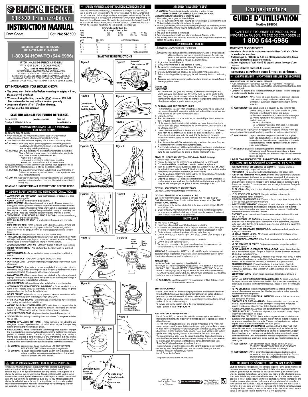 Black & Decker 598693-00, ST6500 instruction manual Assembly / Adjustment SET-UP, Operating Instructions, Maintenance 