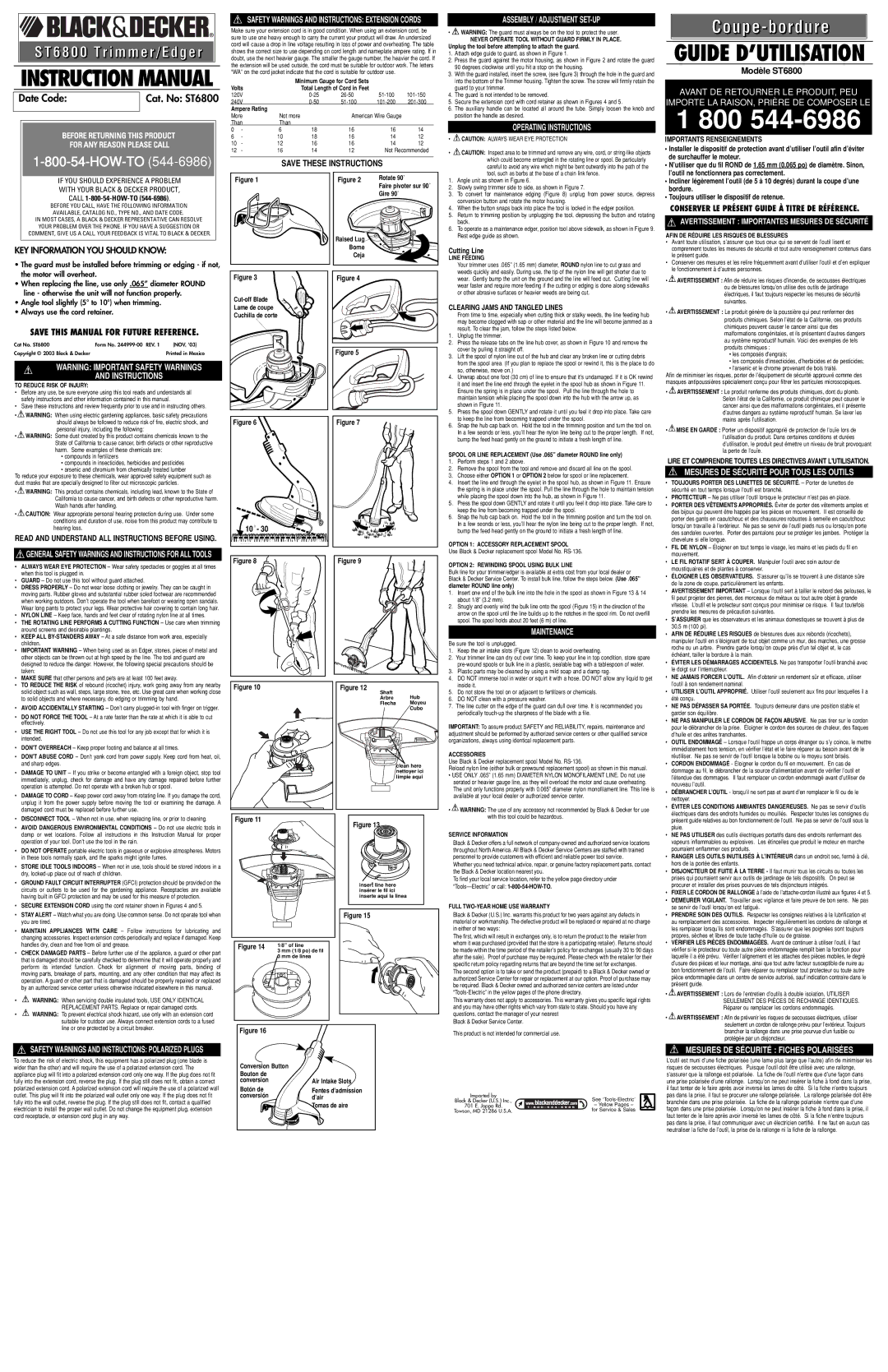 Black & Decker 244999-00, ST6800 instruction manual Assembly / Adjustment SET-UP, Operating Instructions, Maintenance 