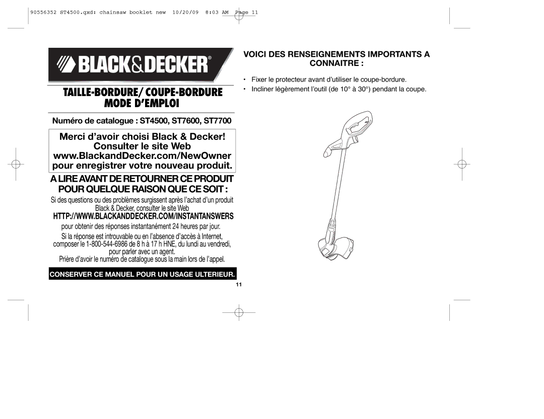 Black & Decker 90556352, ST7700 instruction manual Mode D’EMPLOI 