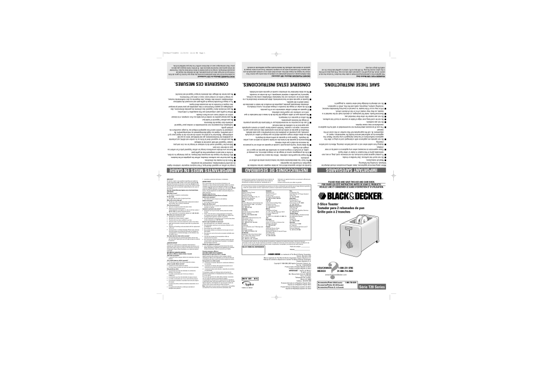 Black & Decker T-20 Series dimensions USA/CANADA MEXICO01-800-714-2503, Mesures Ces Conserver, Instructions These Save 