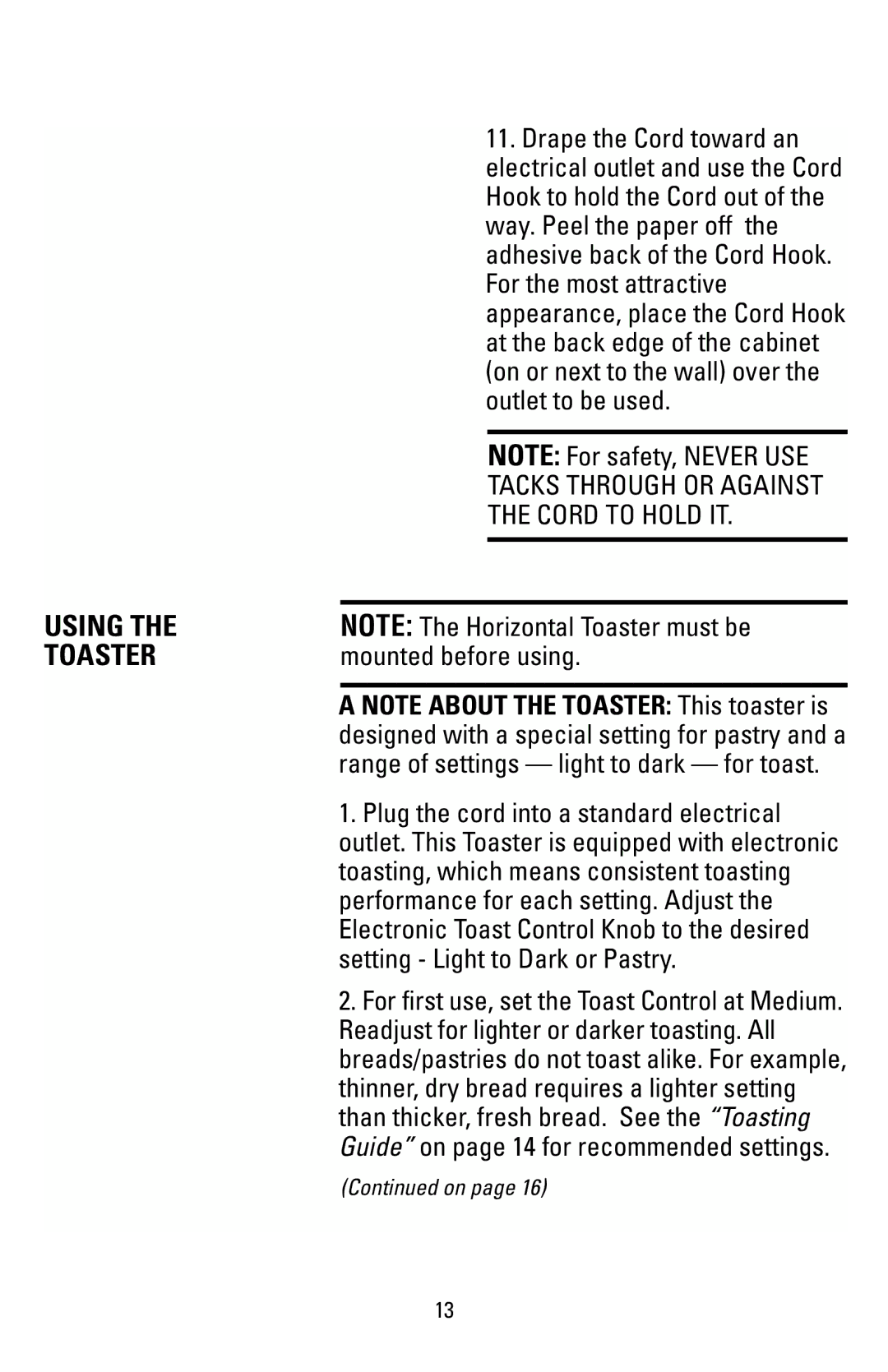 Black & Decker T1000 manual Using Toaster 