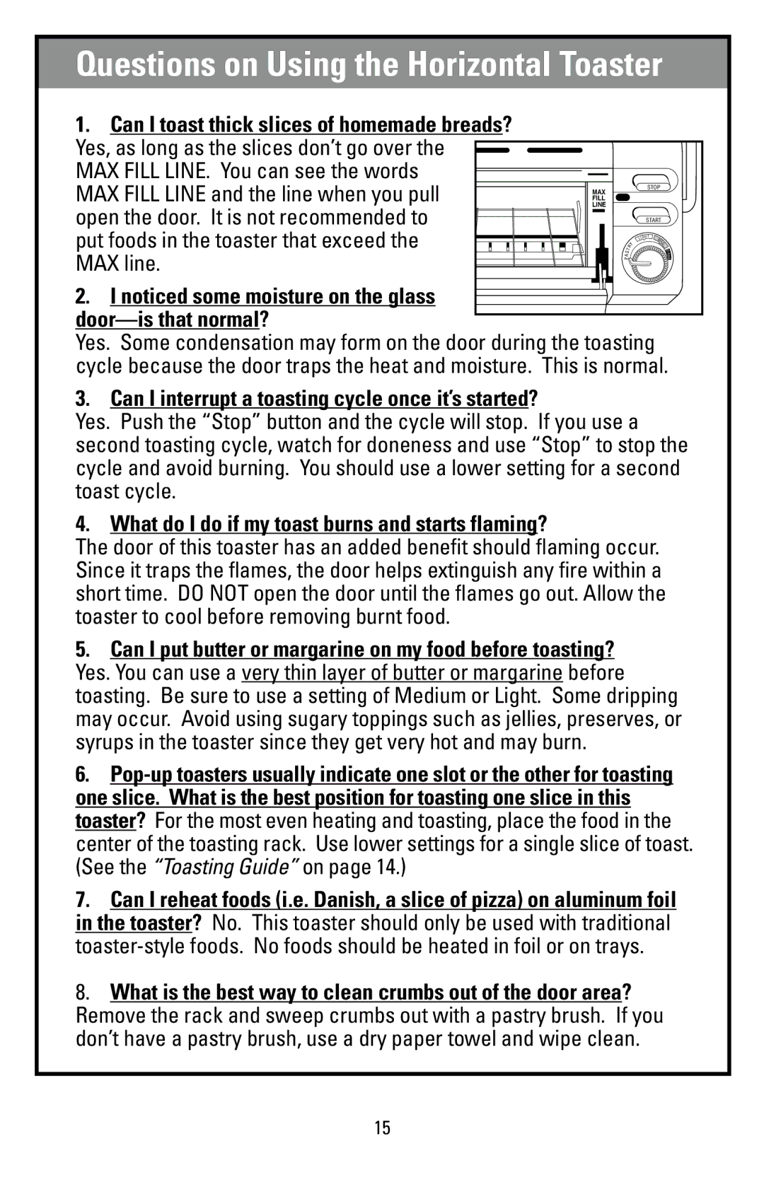 Black & Decker T1000 manual Questions on Using the Horizontal Toaster 