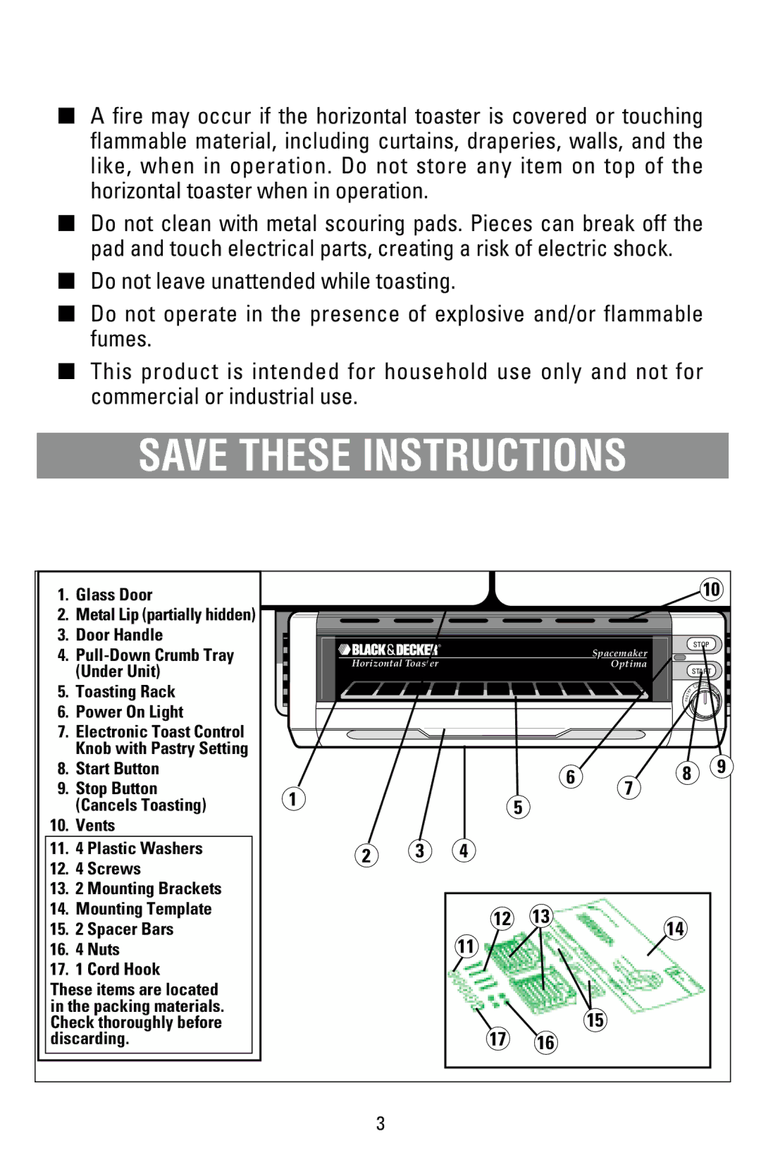 Black & Decker T1000 manual Glass Door 