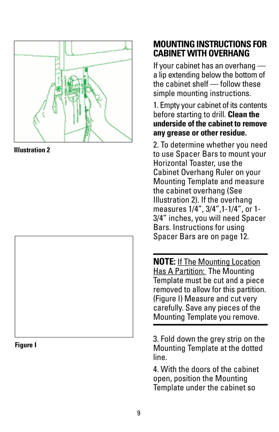 Black & Decker T1000 manual Mounting Instructions for Cabinet with Overhang 