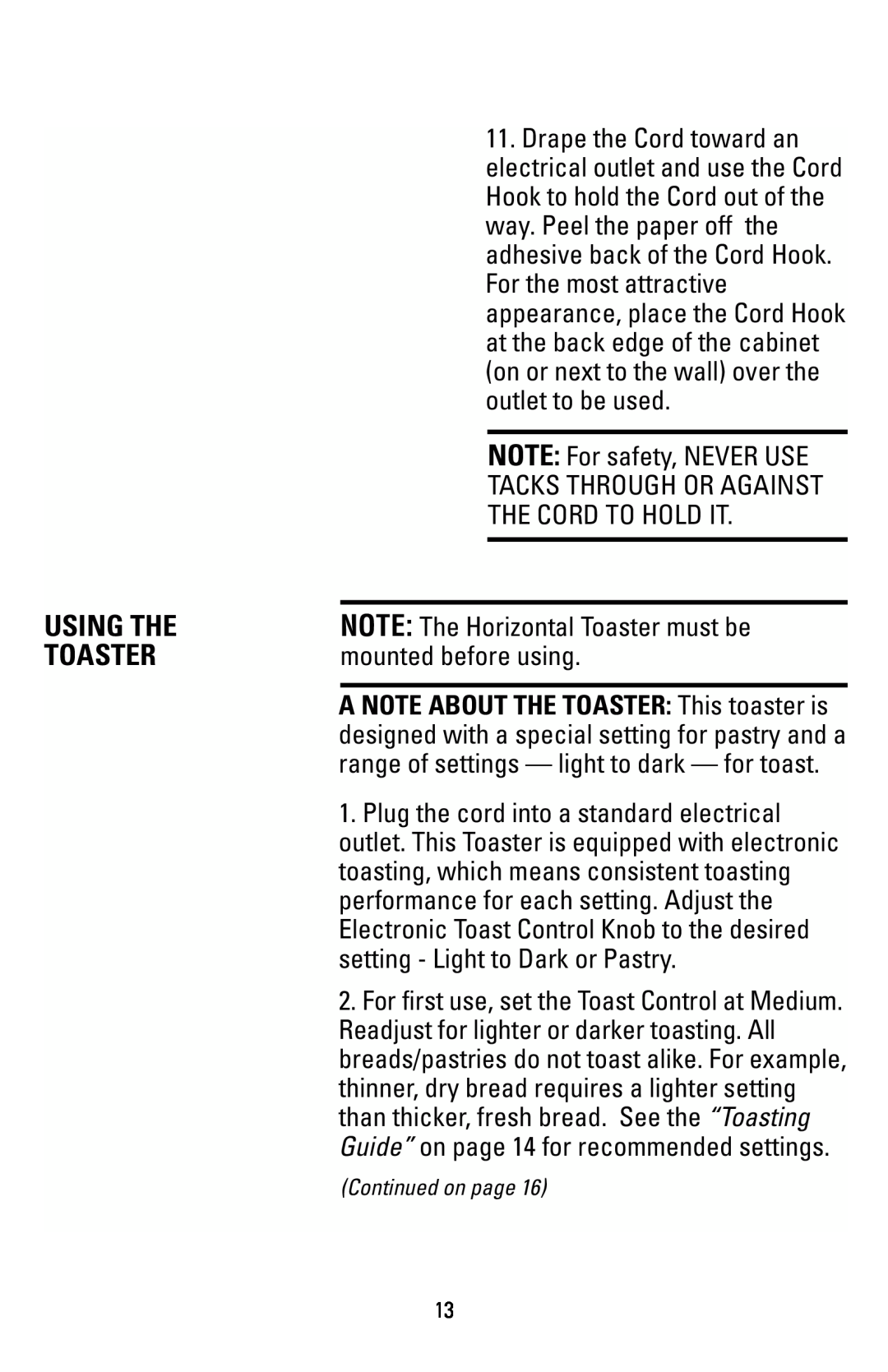 Black & Decker T1000 manual Using The, Toaster 