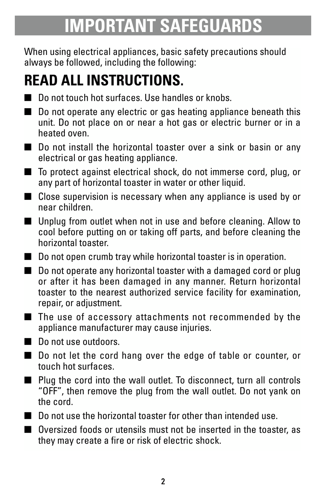Black & Decker T1000 manual Important Safeguards, Read All Instructions 