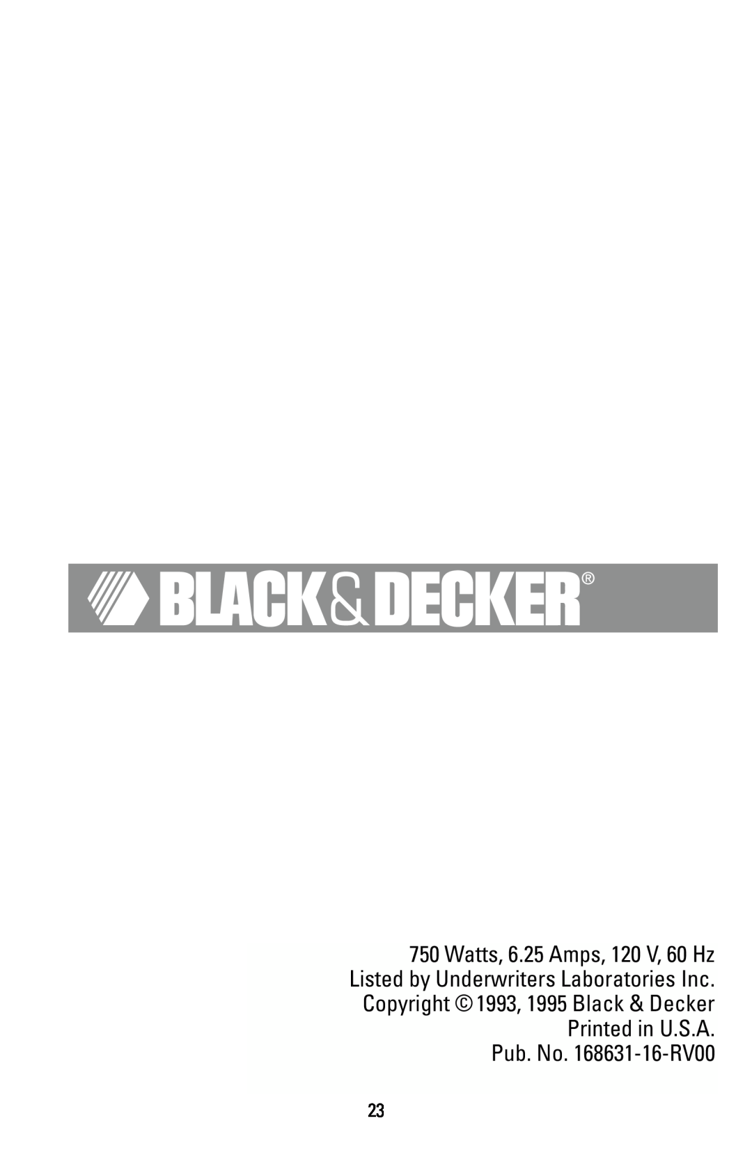 Black & Decker T1000 manual Pub. No. 168631-16-RV00 