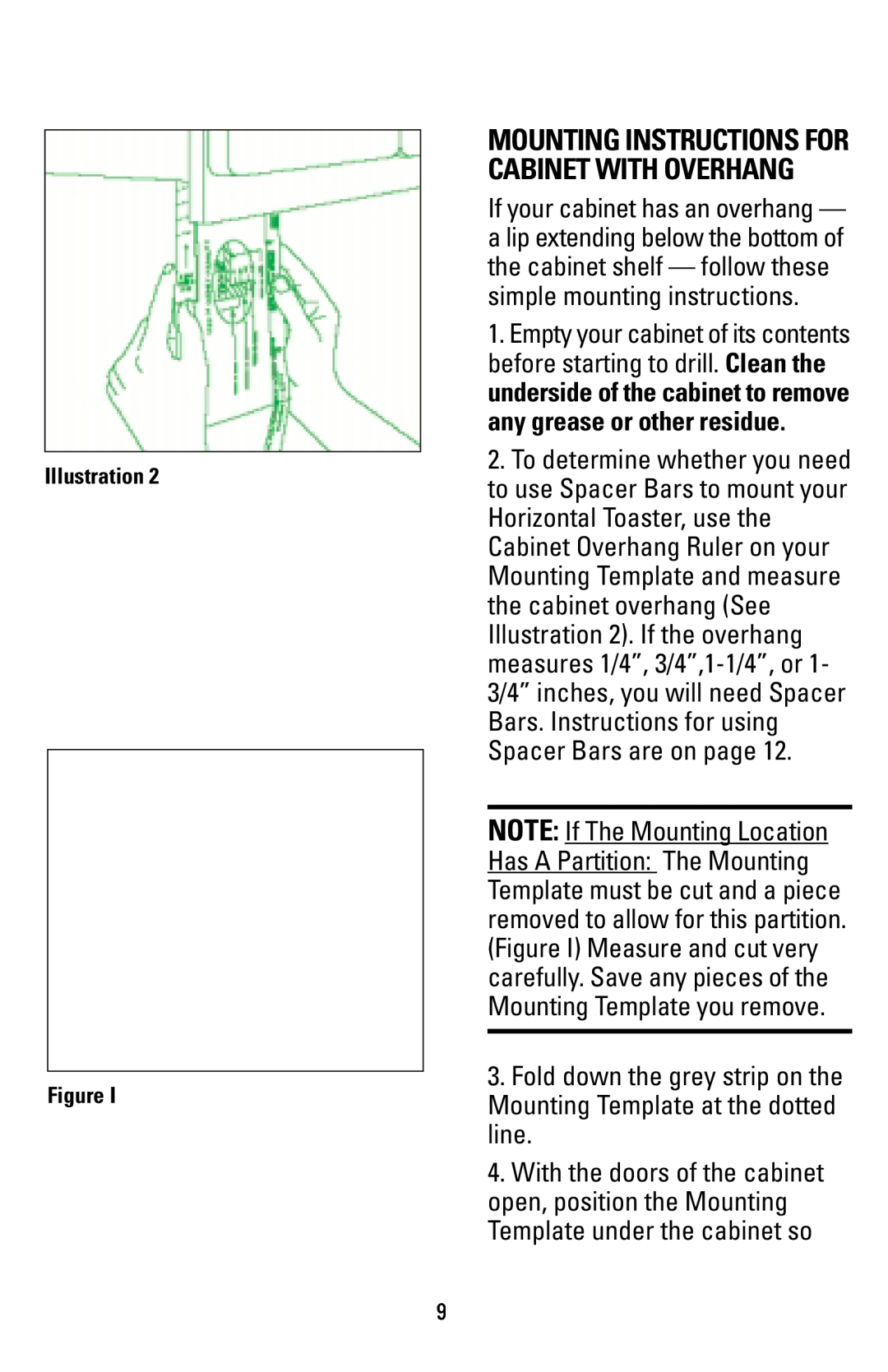 Black & Decker T1000 manual NOTE If The Mounting Location, Mounting Instructions For Cabinet With Overhang 