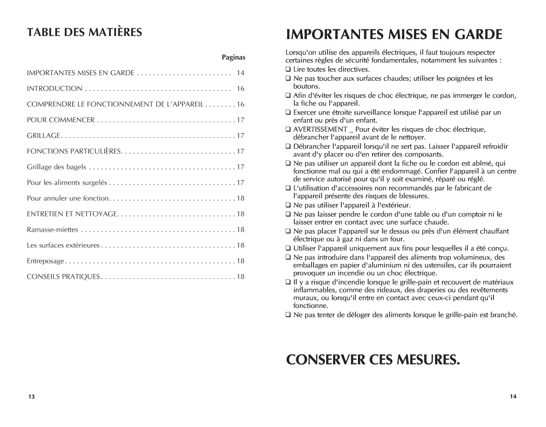 Black & Decker T1700IKT manual Importantes Mises En Garde, Conserver Ces Mesures, Table Des Matières, Paginas 