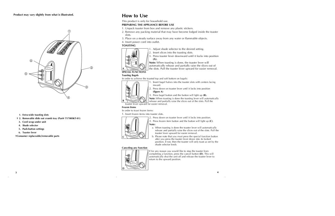 Black & Decker T1700S How to Use, Product may vary slightly from what is illustrated, Preparing the Appliance Before USE 