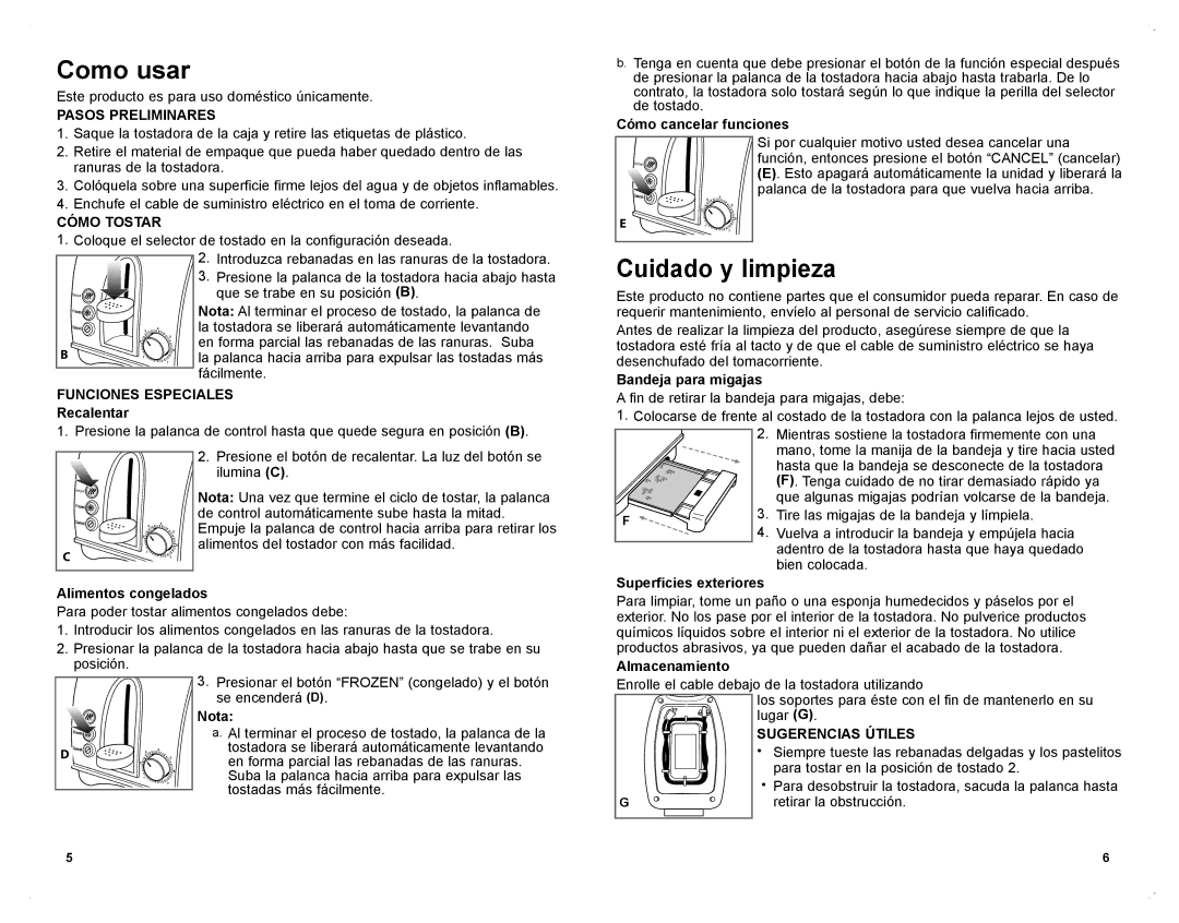 Black & Decker T1701SKT manual Pasos Preliminares, Cómo Tostar, Funciones Especiales, Sugerencias Útiles 