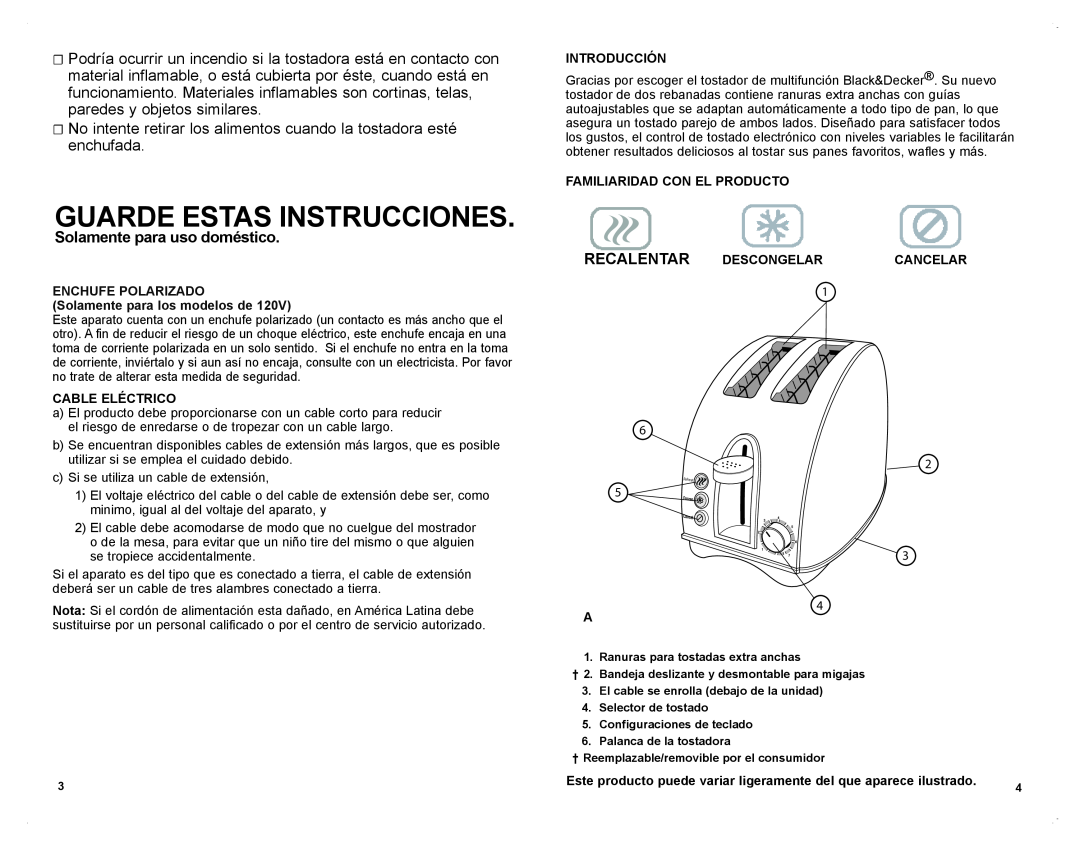 Black & Decker T1701SKT manual Guarde Estas Instrucciones, Solamente para uso doméstico, Recalentar 