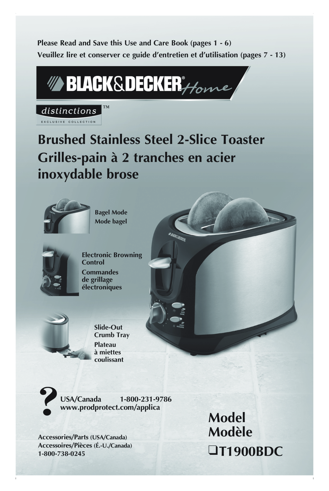Black & Decker manual Model Modèle T1900BDC, Please Read and Save this Use and Care Book pages 
