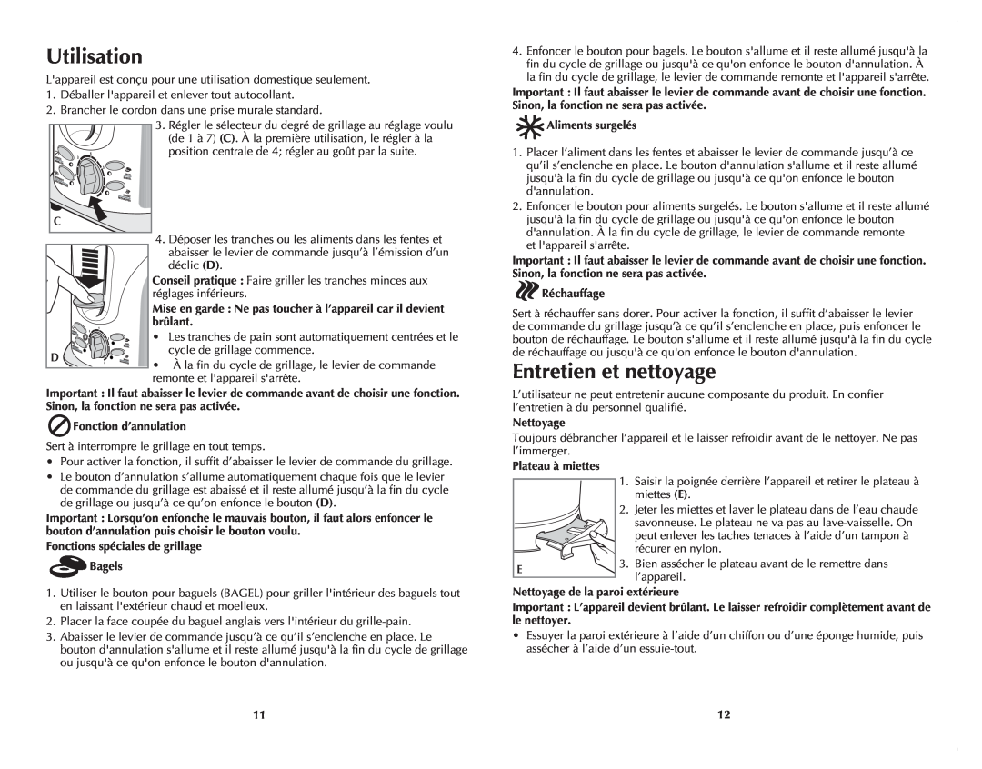 Black & Decker T1900BDC manual Utilisation, Entretien et nettoyage 