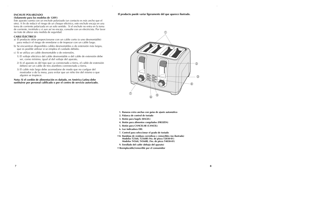 Black & Decker T2560 manual Enchufe Polarizado, Cable Électrico 