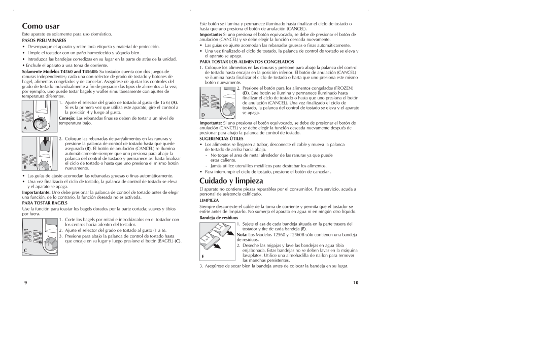 Black & Decker T2560 manual Como usar, Cuidado y limpieza 