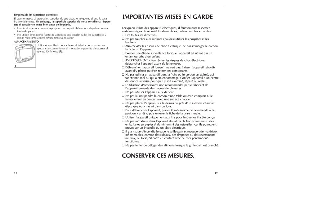 Black & Decker T2560 manual Importantes Mises En Garde, Conserver Ces Mesures 