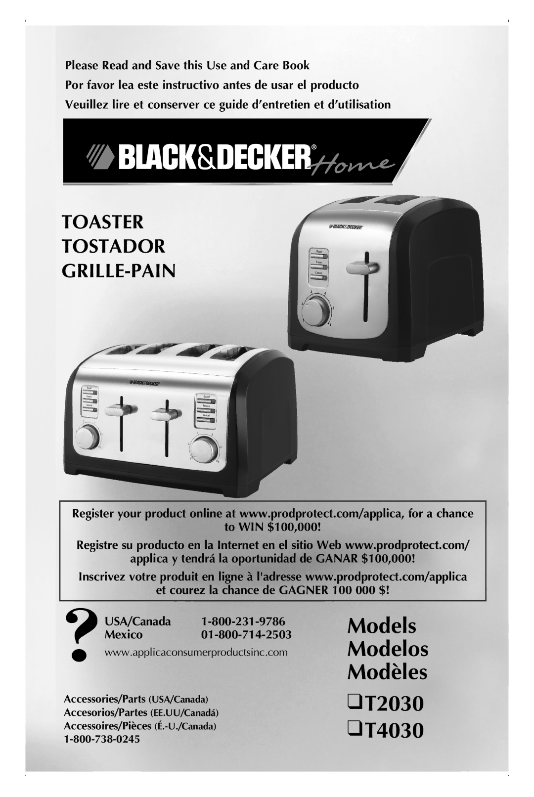 Black & Decker manual Models Modelos Modèles T2030 T4030, Please Read and Save this Use and Care Book 