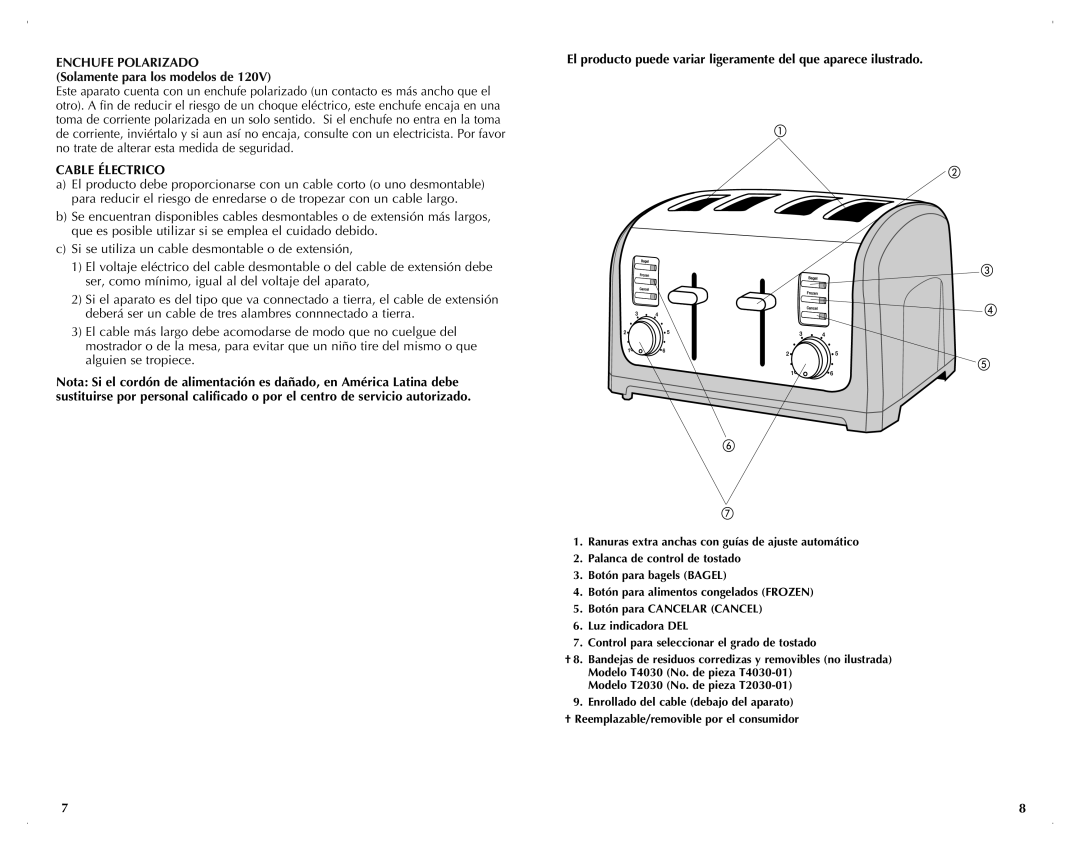 Black & Decker T2030, T4030 manual Enchufe Polarizado, Cable Électrico 