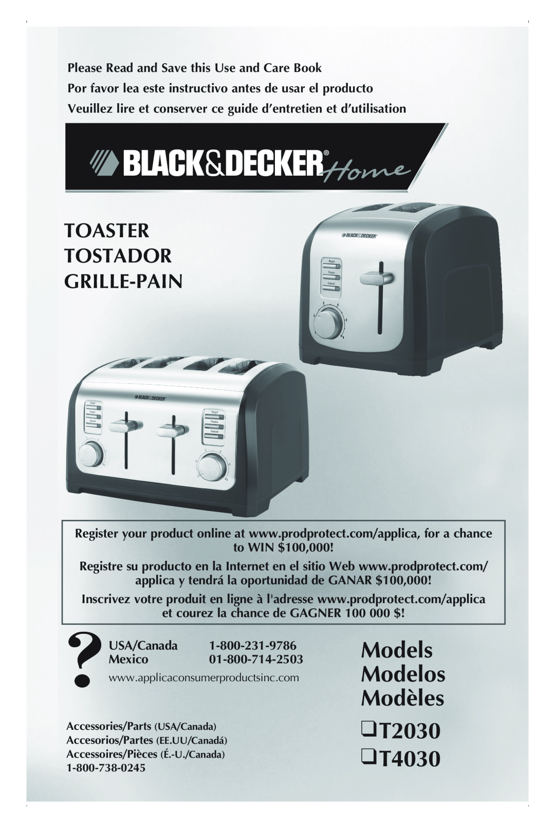 Black & Decker manual Models Modelos Modèles T2030 T4030, Toaster Tostador Grille-Pain 
