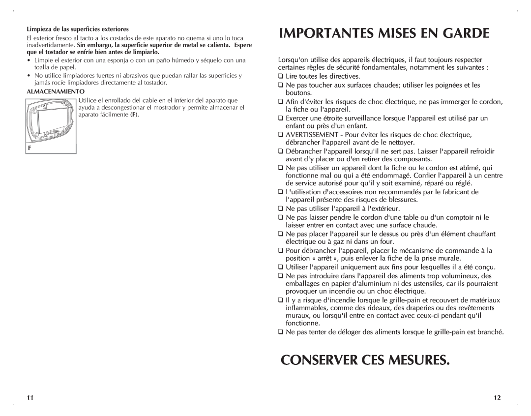 Black & Decker T2030, T4030 manual Importantes Mises En Garde, Conserver Ces Mesures 