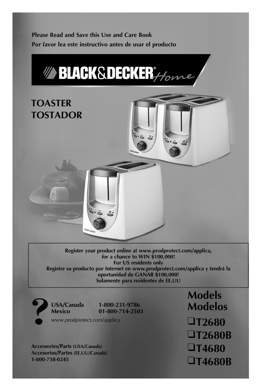 Black & Decker manual T2680 T2680B T4680 T4680B, USA/Canada Mexico 