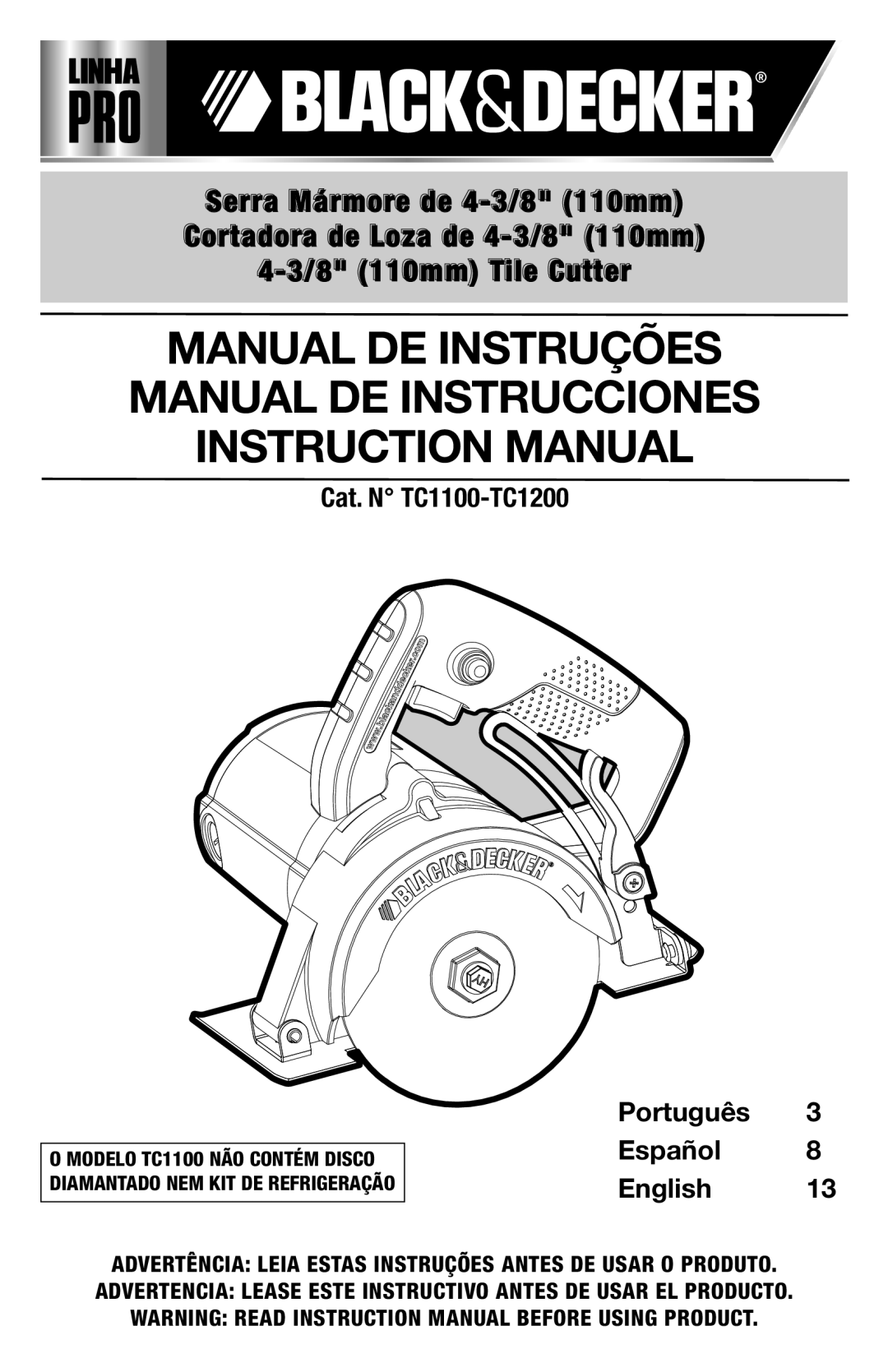 Black & Decker instruction manual Cat. N TC1100-TC1200 