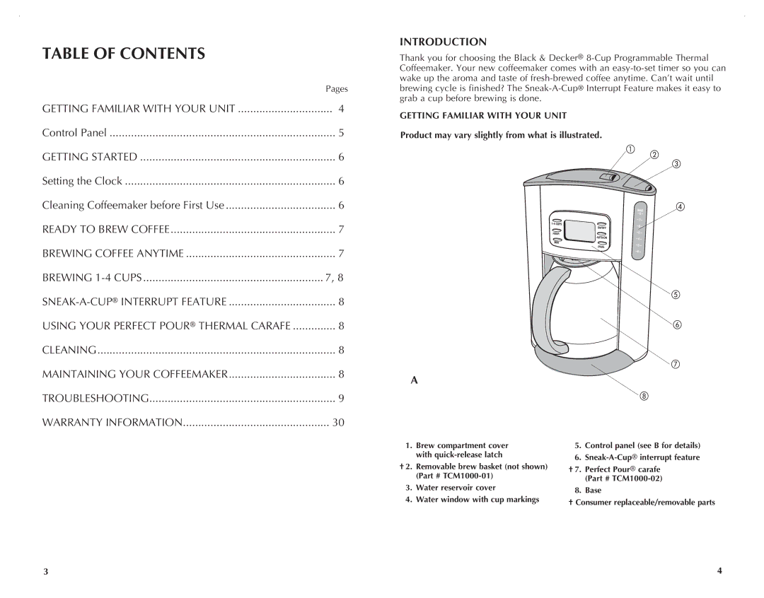 Black & Decker TCM1000KT manual Table of Contents 