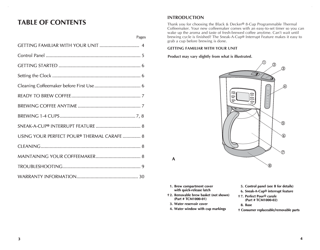 Black & Decker TCM1000KT manual Table Of Contents, Introduction 