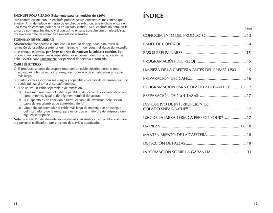 Black & Decker TCM1000KT manual Índice 