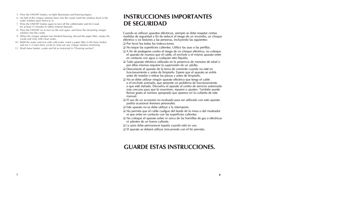 Black & Decker TCM450B manual Guarde Estas Instrucciones, Instrucciones Importantes De Seguridad 