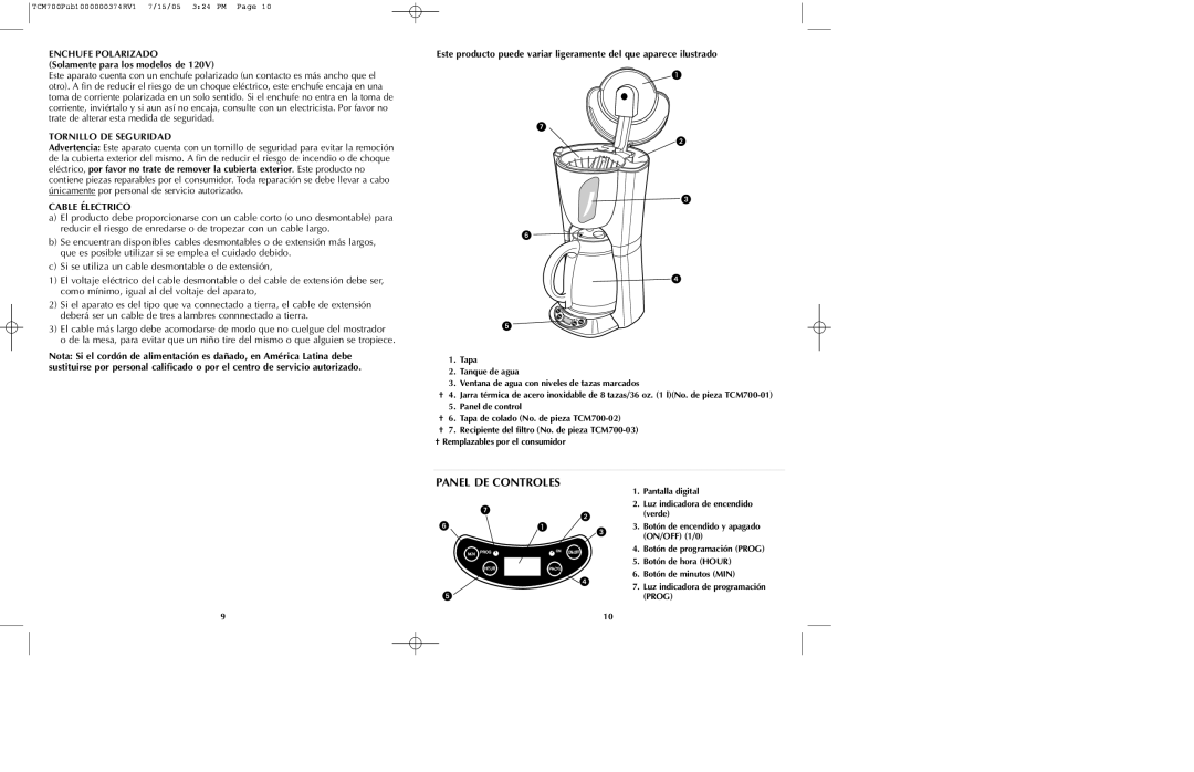 Black & Decker TCM700 manual Enchufe Polarizado, Cable Électrico 