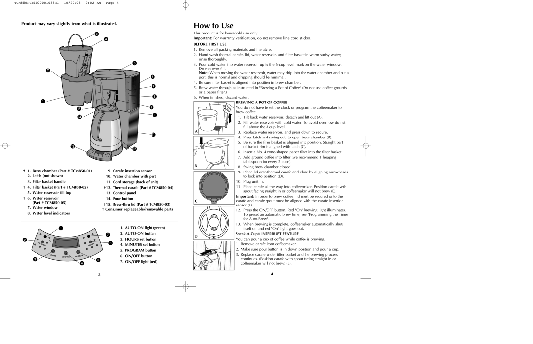 Black & Decker TCMKT850C manual How to Use, Product may vary slightly from what is illustrated, Before First USE 