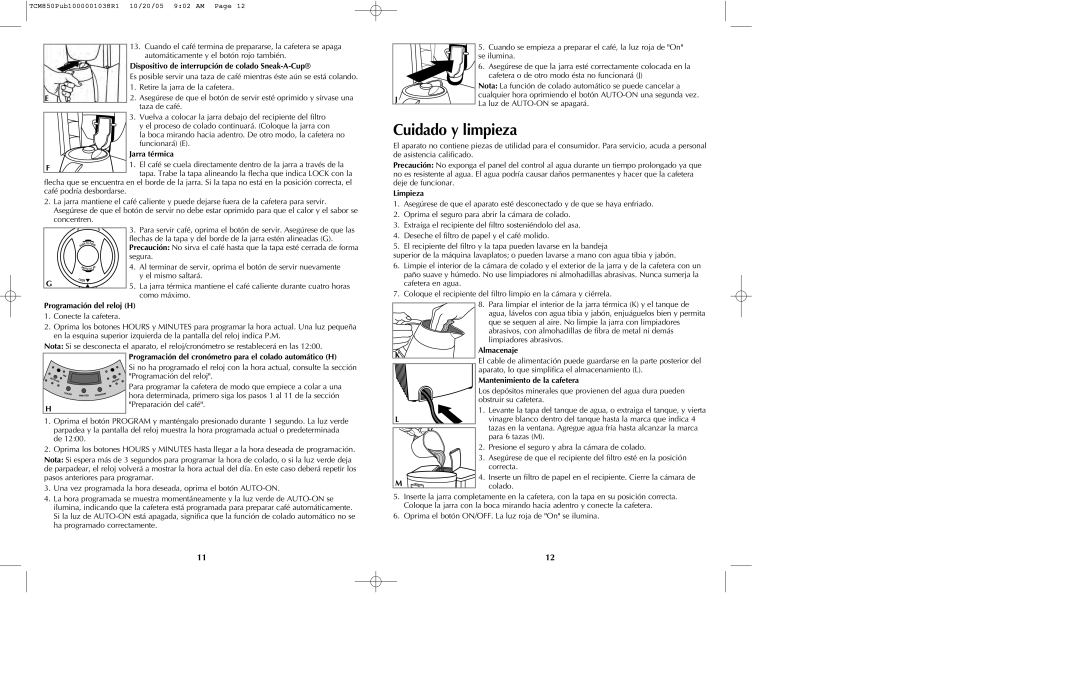 Black & Decker TCMKT850C manual Cuidado y limpieza 