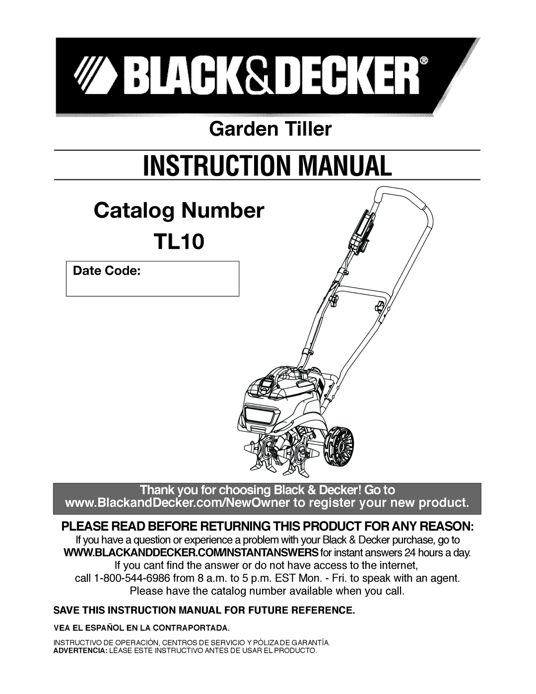 Black & Decker instruction manual Catalog Number TL10, VEA EL Español EN LA Contraportada 