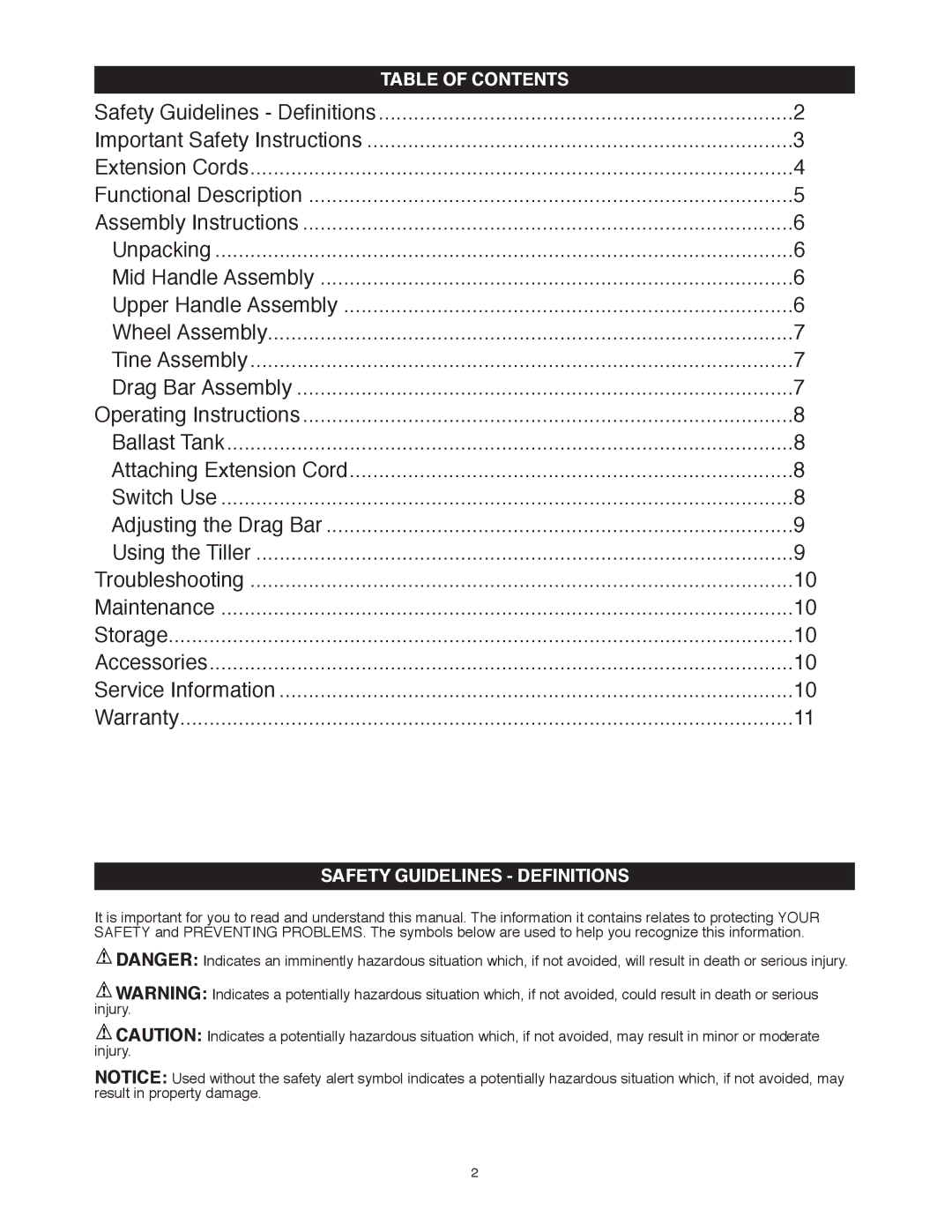 Black & Decker TL10 instruction manual Table of Contents, Safety Guidelines Definitions 