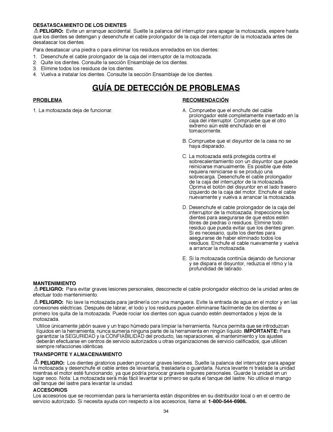 Black & Decker TL10 Desatascamiento DE LOS Dientes, Problema Recomendación, Mantenimiento, Transporte Y Almacenamiento 